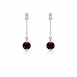14K White Gold Garnet and 6 Round Diamond Dangling Earring TDW: 0.06ct G:0.64ct