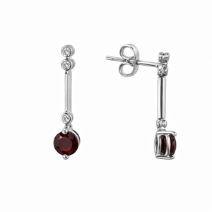 14K White Gold Garnet and 6 Round Diamond Dangling Earring TDW: 0.06ct G:0.64ct