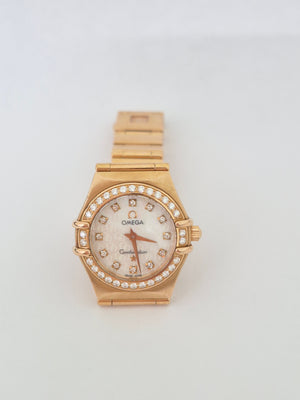 18K Omega Constellation Diamonds MOP Dial $ Bezel / Yellow Gold – Resale Vintage