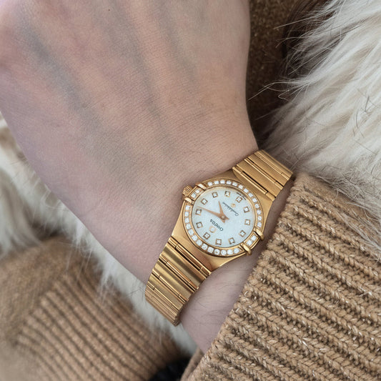 18K Omega Constellation Diamonds MOP Dial $ Bezel / Yellow Gold – Resale Vintage