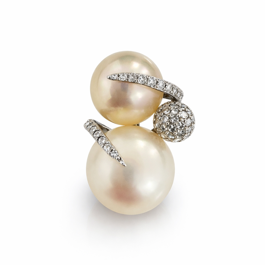 White Gold Pearl and Diamond Bypass Pendant 14k