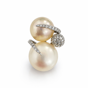 White Gold Pearl and Diamond Bypass Pendant 14k