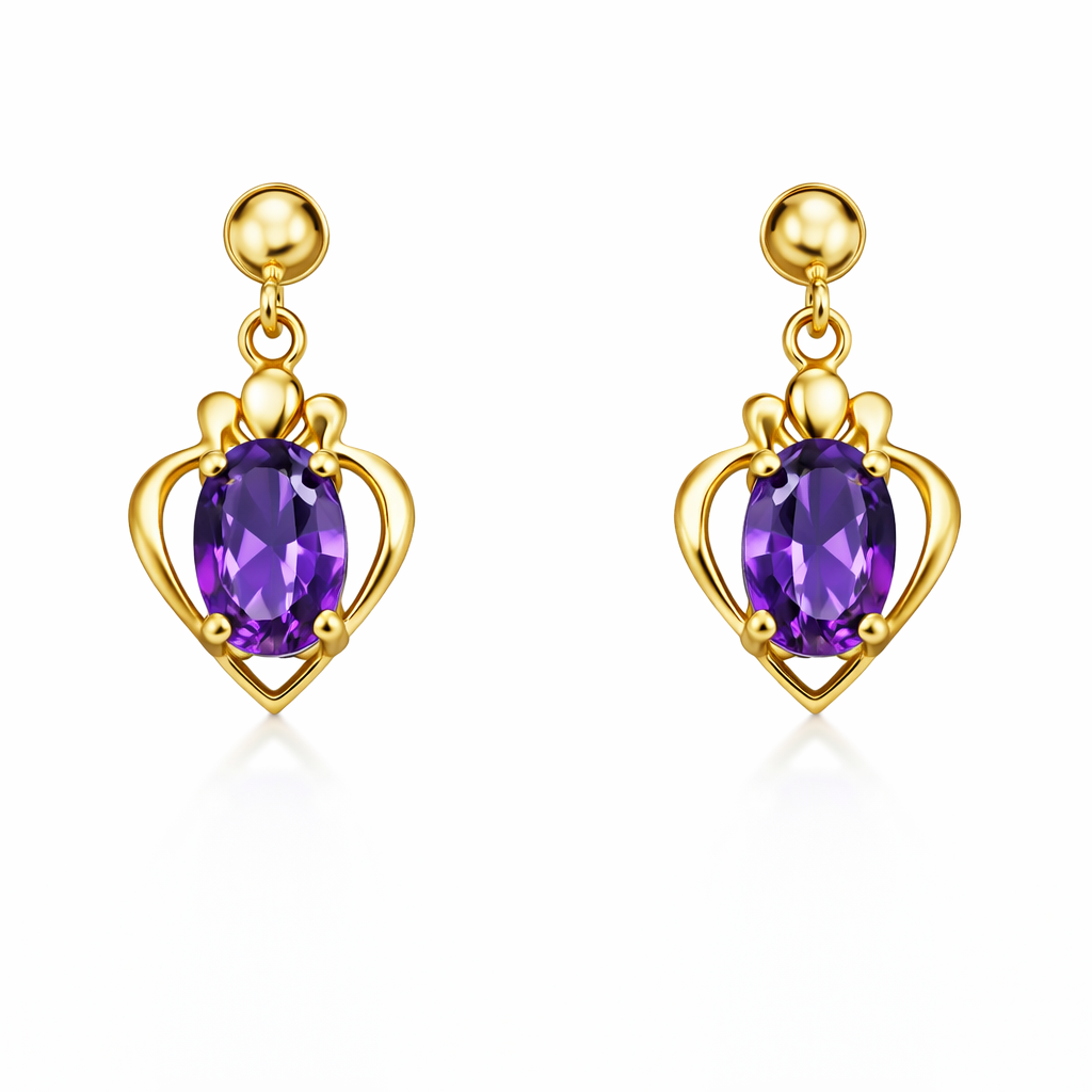 14K Yellow Gold Dangle Amethyst Earrings