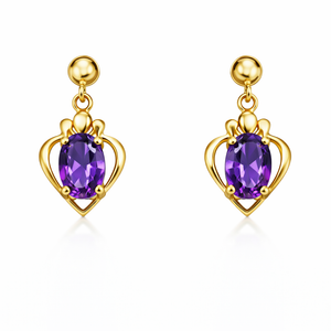 14K Yellow Gold Dangle Amethyst Earrings