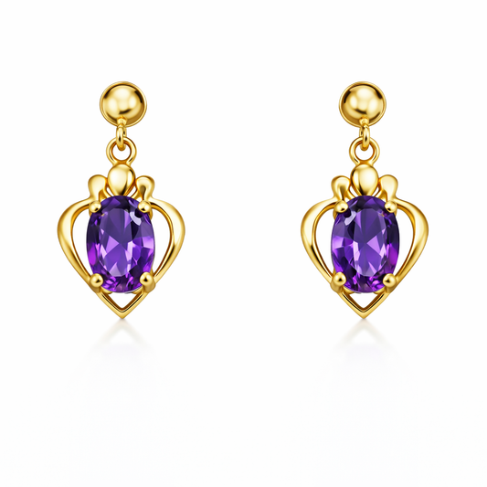 14K Yellow Gold Dangle Amethyst Earrings