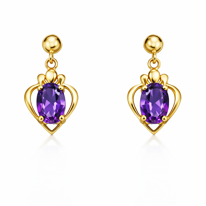 14K Yellow Gold Dangle Amethyst Earrings