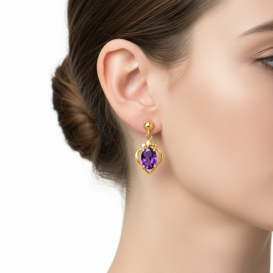 14K Yellow Gold Dangle Amethyst Earrings