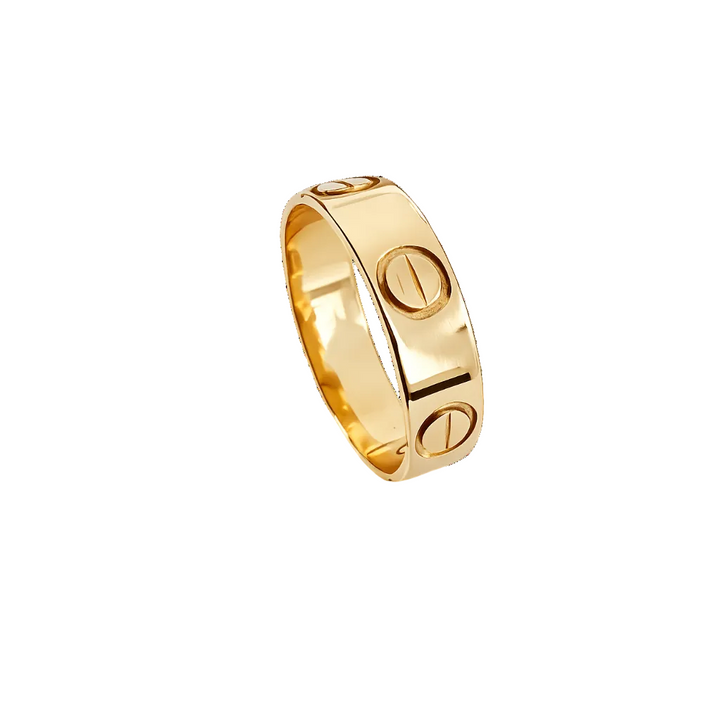 18K Yellow Gold Screw Motif Band Ring 5mm Hollow