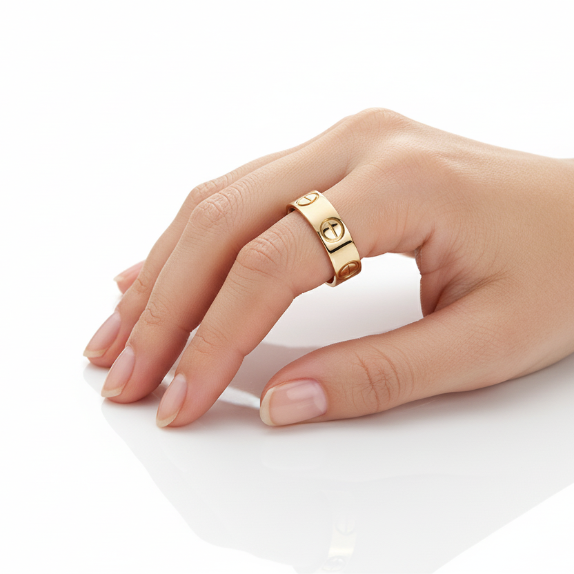 18K Yellow Gold Love Design Engraving Band 4.8mm 2.78gr