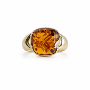 18K Yellow Gold Setting with Natural Amber Ring