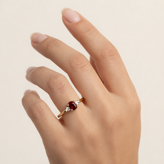 Yellow Gold Oval Shaped Ruby Setting with Diamonds Ring, 14k