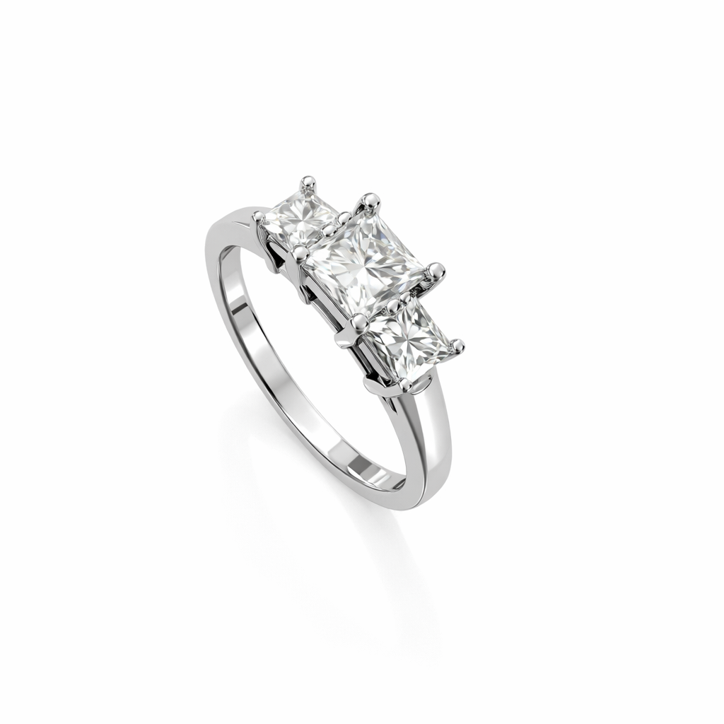 14K White Gold 3 – Stone Princess Cut Diamond Ring TDW: 1.10ct VS2 H