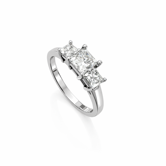 14K White Gold 3 – Stone Princess Cut Diamond Ring TDW: 1.10ct VS2 H