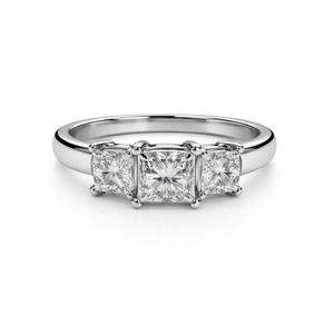 14K White Gold 3 – Stone Princess Cut Diamond Ring TDW: 1.10ct VS2 H