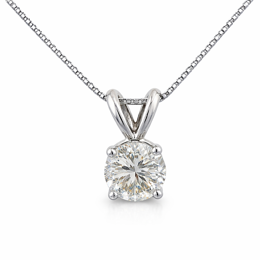 14K White Gold Solitaire Diamond Pendant 0.60ct SI1 H with White Gold chain