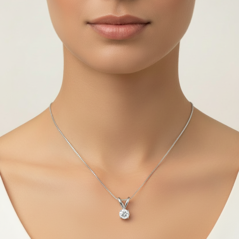14K White Gold Solitaire Diamond Pendant 0.60ct SI1 H with White Gold chain
