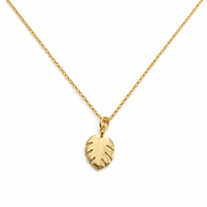 18K Yellow Gold Minimalist Monstera Leaf Pendant Necklace 18"