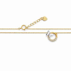 14K Two – Tone Gold Butterfly CZ Circle Pendant Necklace 16 – 17"