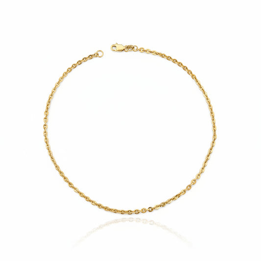 Yellow Gold Anklet , Cable links, 18k, 1.96gr