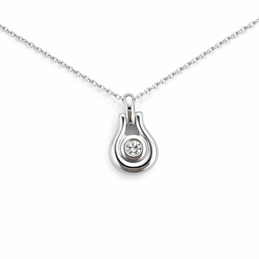 14K White Gold Bezel – Set Diamond Teardrop Pendant Necklace