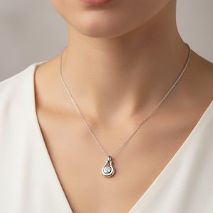 14K White Gold Bezel – Set Diamond Teardrop Pendant Necklace