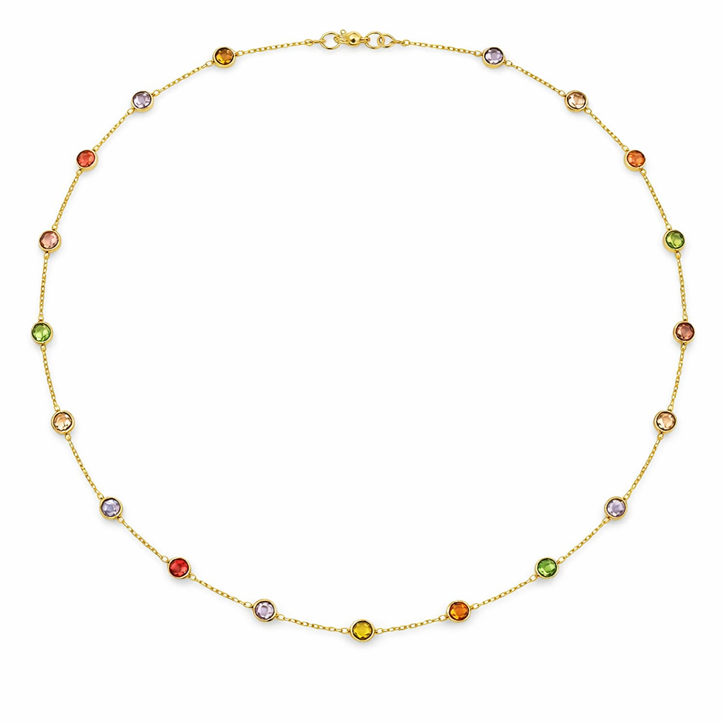 Yellow Gold Multi-Gemstone All Around Station Necklace 18k