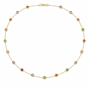 Yellow Gold Multi-Gemstone All Around Station Necklace 18k