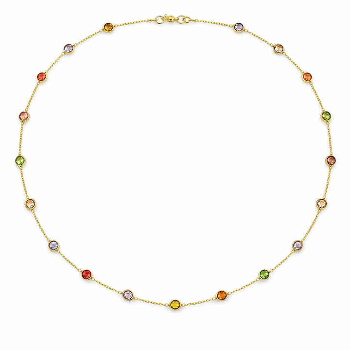 18K Yellow Gold Multi – Gemstone All Around Station Necklace