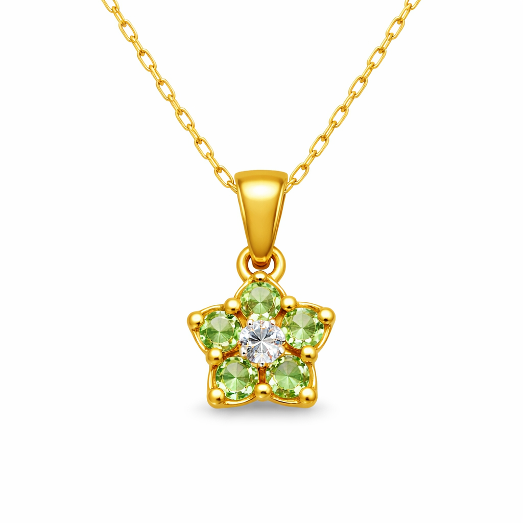 14K Yellow Gold Flower Peridot and Diamond Pendant Necklace