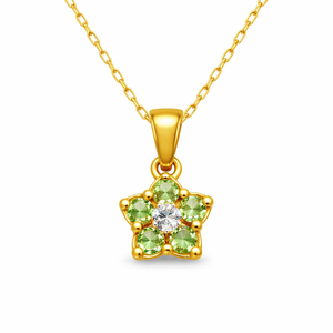 14K Yellow Gold Flower Peridot and Diamond Pendant Necklace