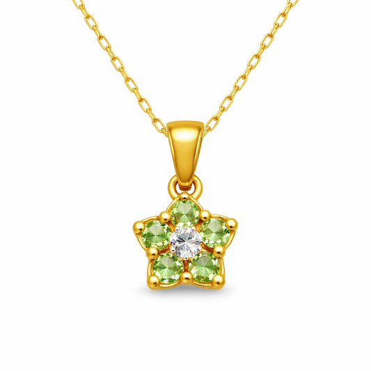 14K Yellow Gold Flower Peridot and Diamond Pendant Necklace