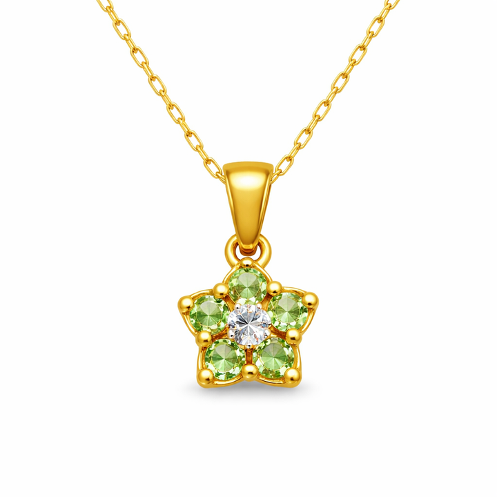 14K Yellow Gold Flower Peridot and Diamond Pendant Necklace