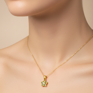 14K Yellow Gold Flower Peridot and Diamond Pendant Necklace