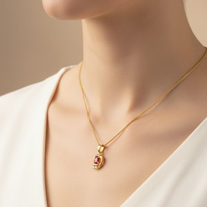 14K Yellow Gold Oval Ruby Necklace with Diamond Accent