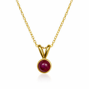10K Yellow Gold Round Cabochons Ruby Bezel Set Necklace