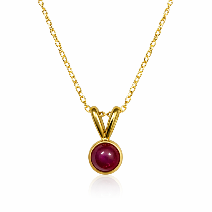 10K Yellow Gold Round Cabochons Ruby Bezel Set Necklace