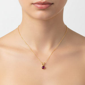 10K Yellow Gold Round Cabochons Ruby Bezel Set Necklace