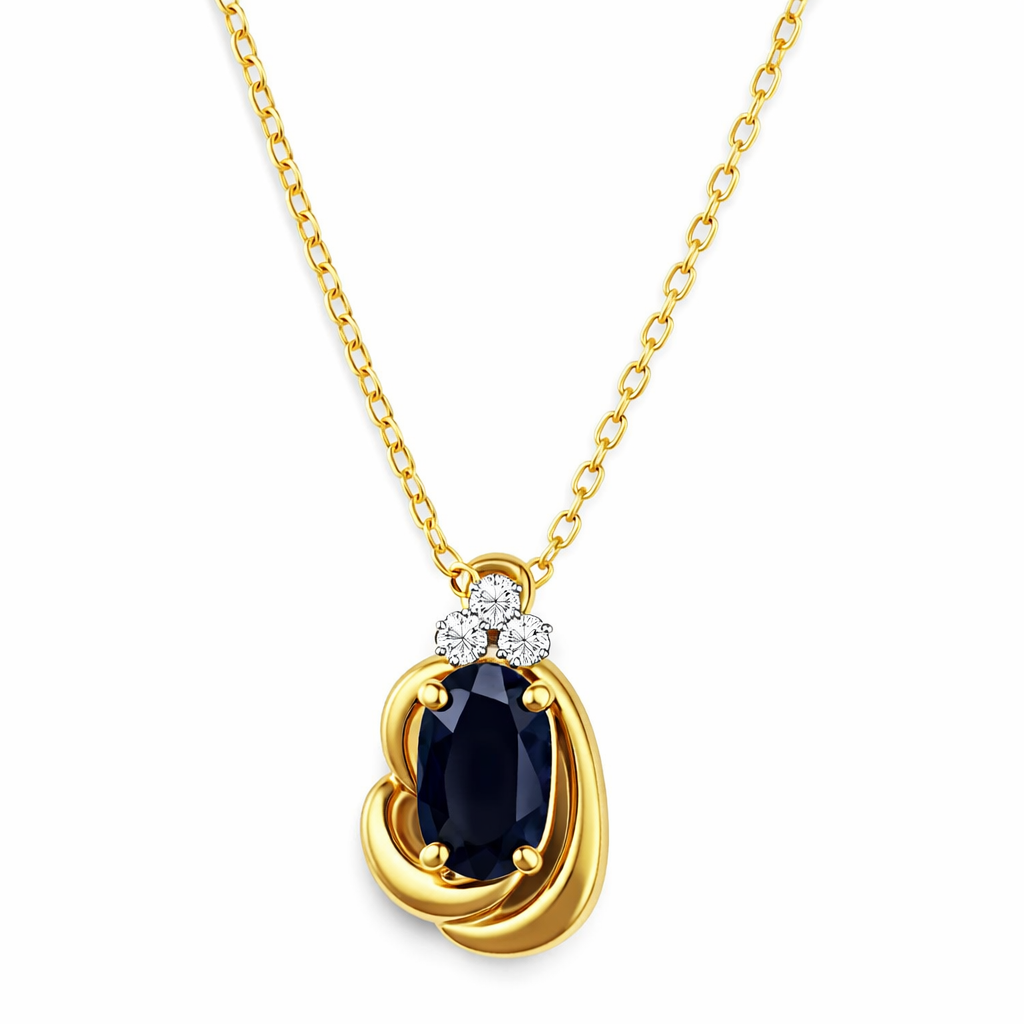 10K Yellow Gold Oval Blue Sapphire Necklace with Diamond Accent