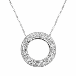 18K White Gold Pavé Setting Diamond Circle Shape Pendant and Chain. TDW: 0.50ct 3.65gr