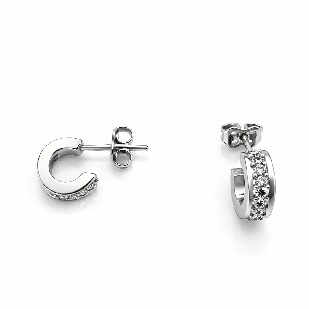 White Gold Small Huggie Diamond Earrings, 18k, 3.56gr, TDW: 0.36ct, SI I