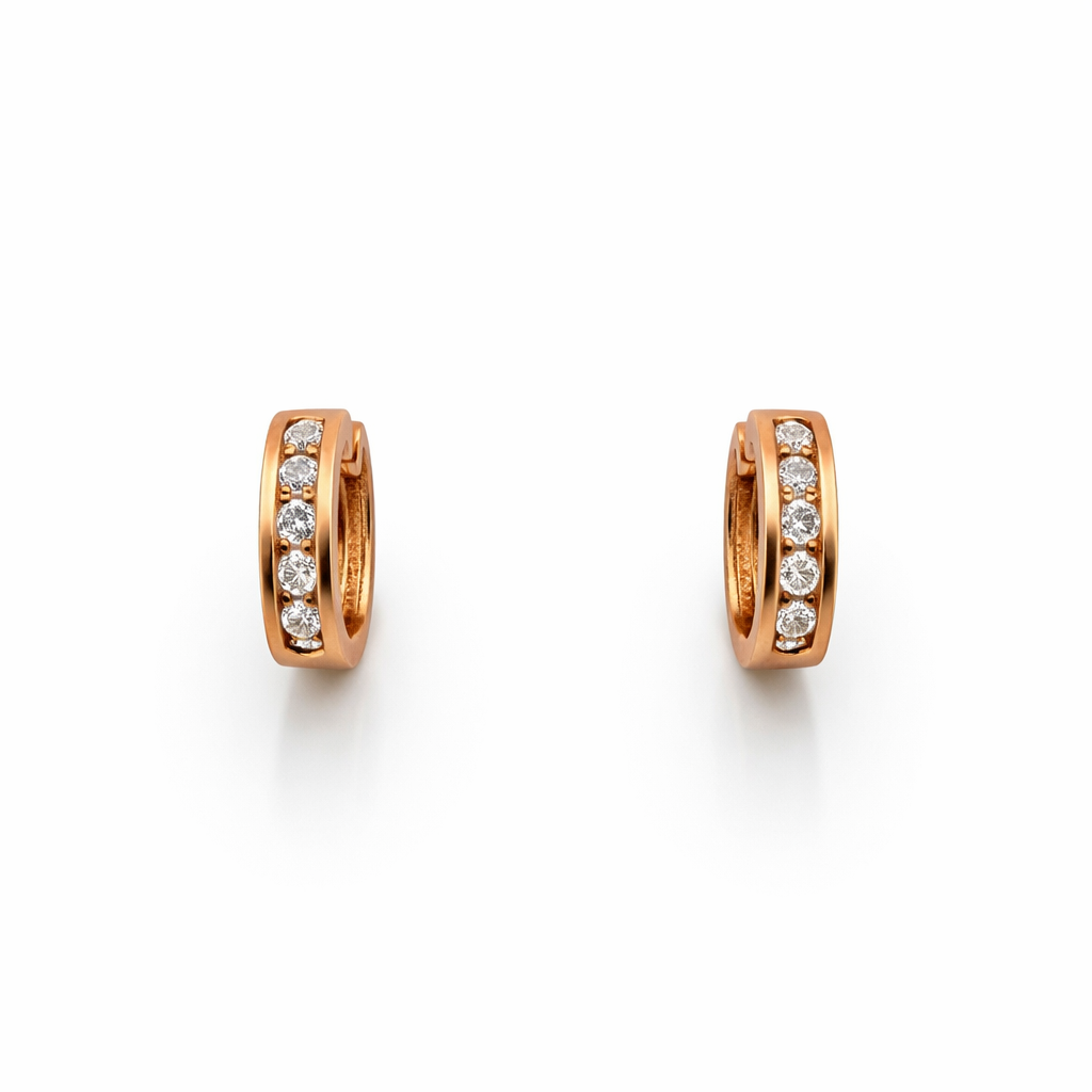 Rose Gold Squared Huggie Hoop Diamonds Earrings, 14k, TDW: 0.45ct, SI H