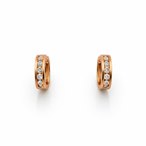 Rose Gold Squared Huggie Hoop Diamonds Earrings, 14k, TDW: 0.45ct, SI H
