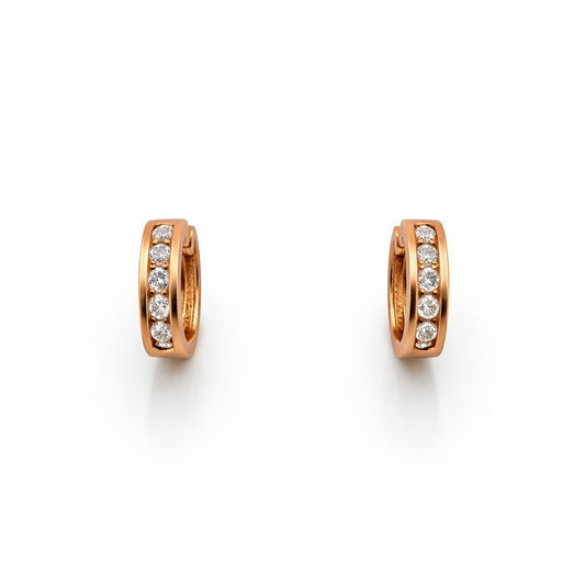 Rose Gold Squared Huggie Hoop Diamonds Earrings, 14k, TDW: 0.45ct, SI H