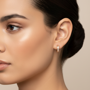 Rose Gold Squared Huggie Hoop Diamonds Earrings, 14k, TDW: 0.45ct, SI H