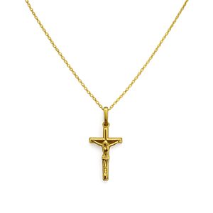 Yellow Gold Jesus Crucifix Cross Pendant Necklace, 18k, 0.92gr