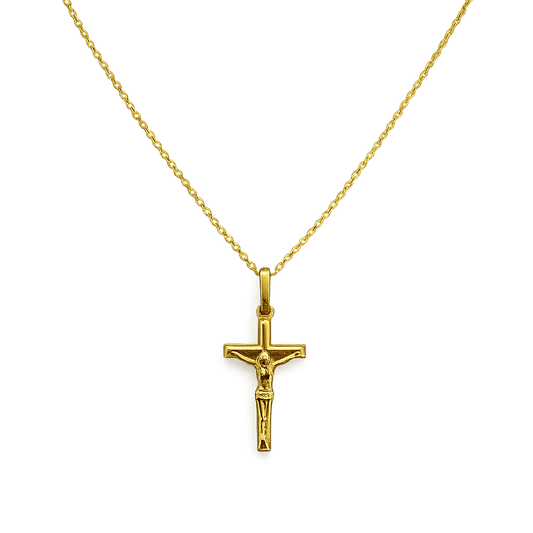 Yellow Gold Jesus Crucifix Cross Pendant Necklace, 18k, 0.92gr