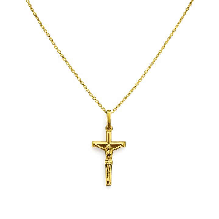 18K Yellow Gold Jesus Crucifix Cross Pendant Necklace 0.92gr