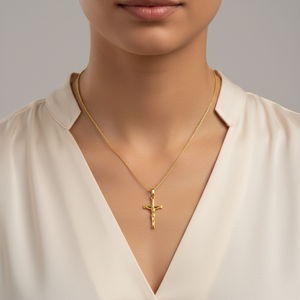 Yellow Gold Jesus Crucifix Cross Pendant Necklace, 18k, 0.92gr