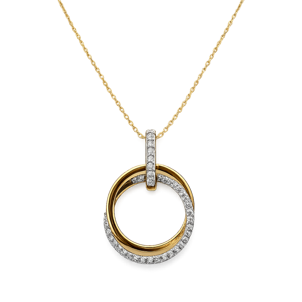 14K Yellow Gold Intertwined Circle with Diamonds Necklace TDW: 0.54ct SI H