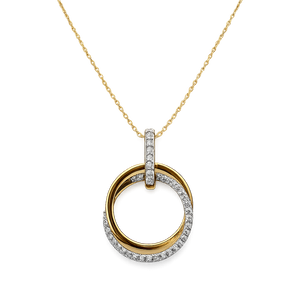 14K Yellow Gold Intertwined Circle with Diamonds Necklace TDW: 0.54ct SI H